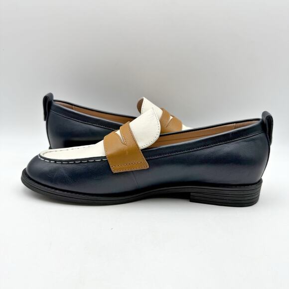 Cole Haan Womens Stassi Penny Loafer US 6.5 B EU 37 Navy Ivory Leather NWOB - Picture 7 of 13